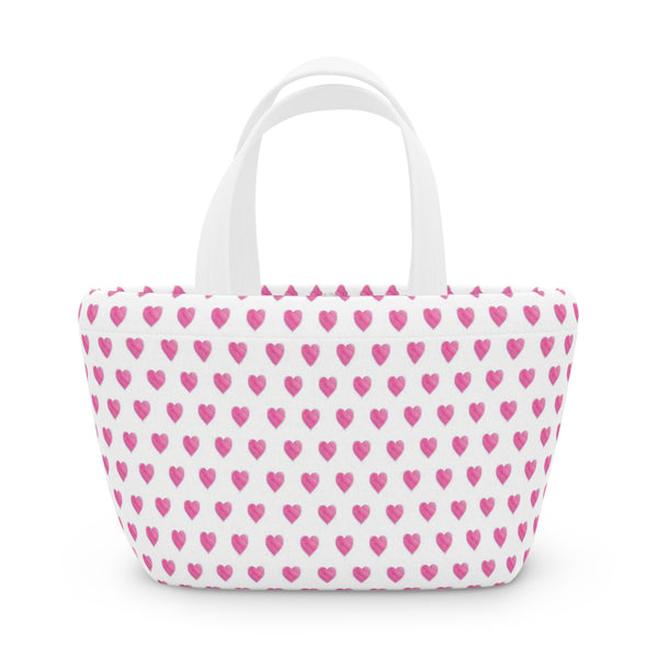 Lunch Tote with Handle, preppy bow pattern, lavender soft purple bows, keeps food fresh and cool.