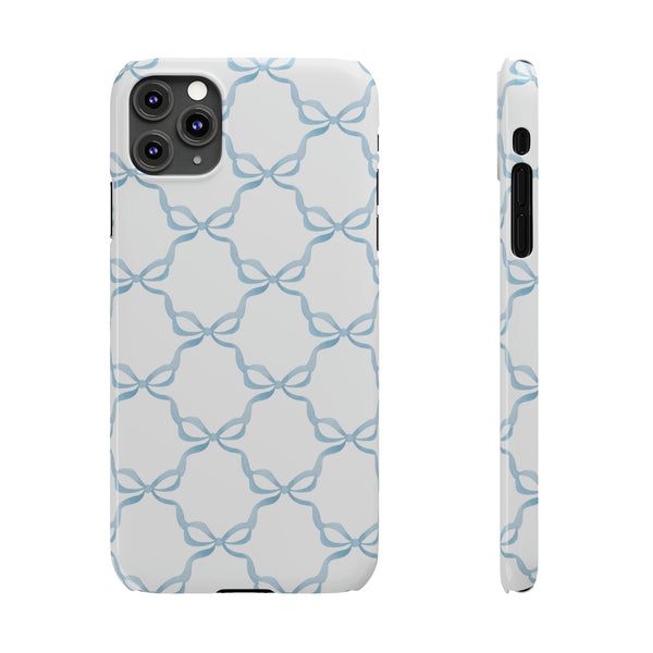 Coquette blue and white,  preppy bow print Phone Case Slim and Sleek, all iPhone 15 14 Plus Pro Max 13