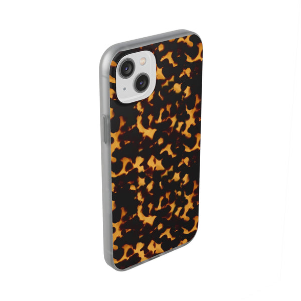Flexible Phone Case - Tortoise Print Chic Spots leopard in classic neutral phones iphone Samsung clear access to all ports and functions