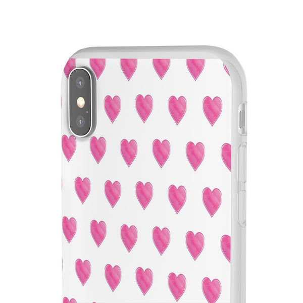 Flexible Phone Case - Preppy Hearts Watercolor Pink - Clear Shell pink Hearts - your case color will show through