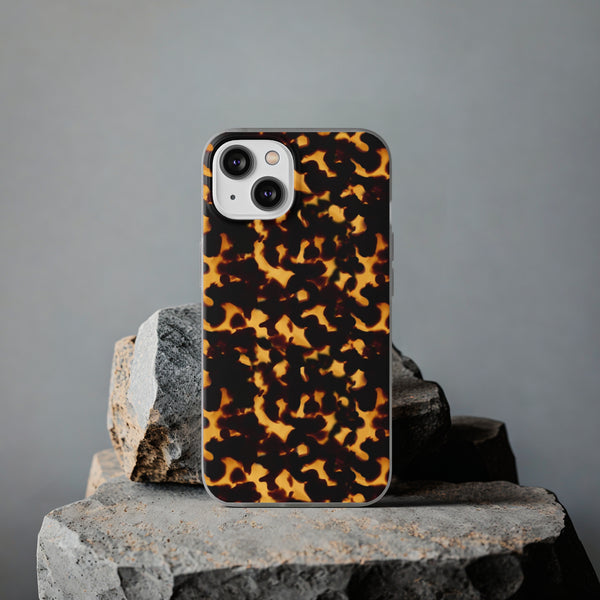 Flexible Phone Case - Tortoise Print Chic Spots leopard in classic neutral phones iphone Samsung clear access to all ports and functions