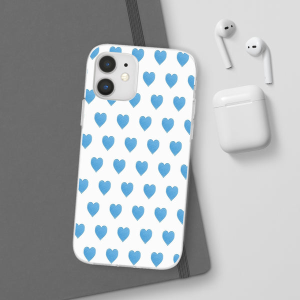 Flexible Phone Case - Preppy Hearts Watercolor Blue iPhone Protection access to all Ports & Functions Great Gift