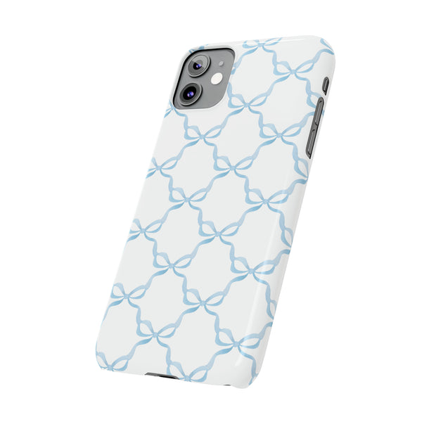 Coquette blue and white,  preppy bow print Phone Case Slim and Sleek, all iPhone 15 14 Plus Pro Max 13