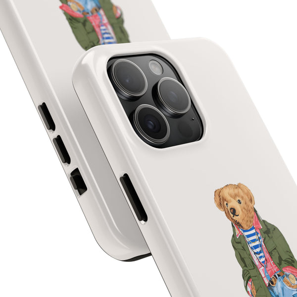 Preppy Bear Cargo Jacket iPhone case, Tough Protective double layer