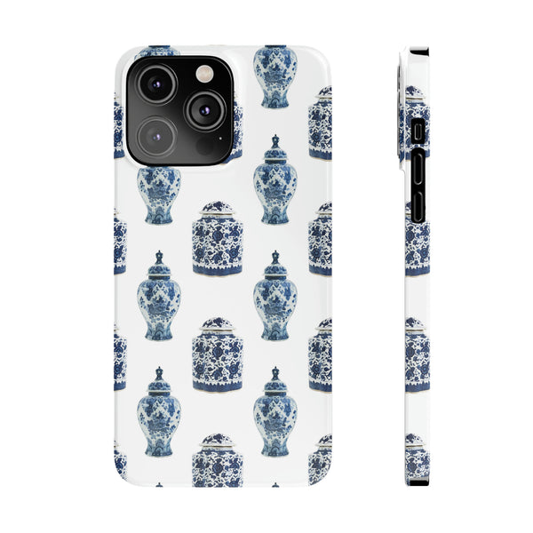 Chinoiserie Chic Toile Ginger Jar, Vase,  Phone Case in Blue and White Slim and Sleek, Preppy and Classic, Access to all Ports