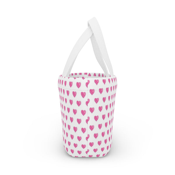 Lunch Tote with Handle, preppy bow pattern, lavender soft purple bows, keeps food fresh and cool.