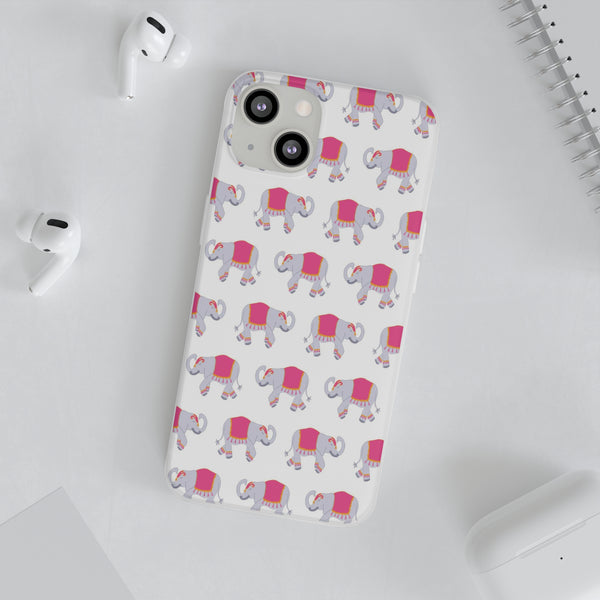 Flexible Phone Case - Preppy Chinoiserie Elephant Pattern  iphone Samsung clear access to all ports and functions