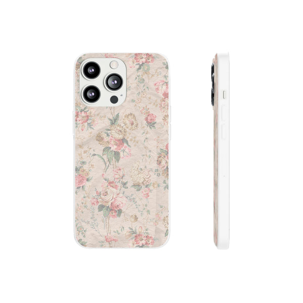 Flexible Phone Case in Romantic Floral Print - Beige, Neutral Tones