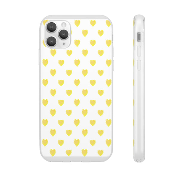 Flexible Phone Case - Yellow Hearts, Preppy iPhone case, Nantucket, Hamptons Inspired Samsung, Gift Present White Background, Clear Case