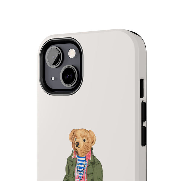 Preppy Bear Cargo Jacket iPhone case, Tough Protective double layer