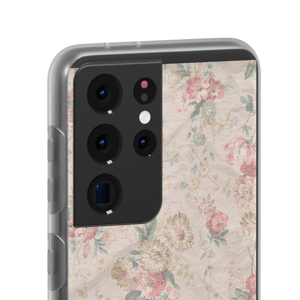 Flexible Phone Case in Romantic Floral Print - Beige, Neutral Tones