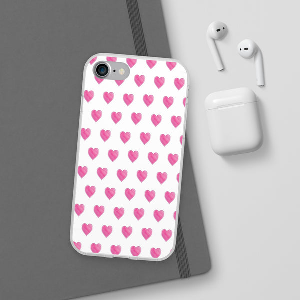 Flexible Phone Case - Preppy Hearts Watercolor Pink - Clear Shell pink Hearts - your case color will show through