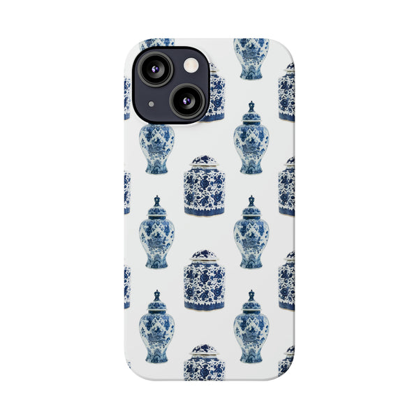 Chinoiserie Chic Toile Ginger Jar, Vase,  Phone Case in Blue and White Slim and Sleek, Preppy and Classic, Access to all Ports