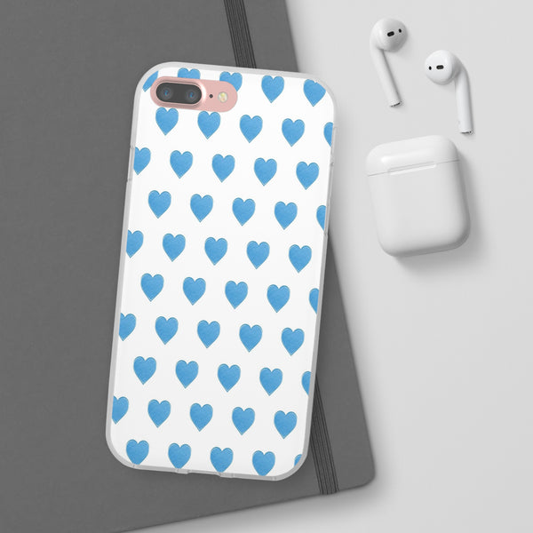 Flexible Phone Case - Preppy Hearts Watercolor Blue iPhone Protection access to all Ports & Functions Great Gift