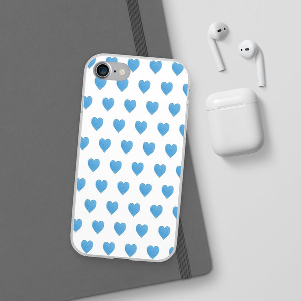 Flexible Phone Case - Preppy Hearts Watercolor Blue iPhone Protection access to all Ports & Functions Great Gift