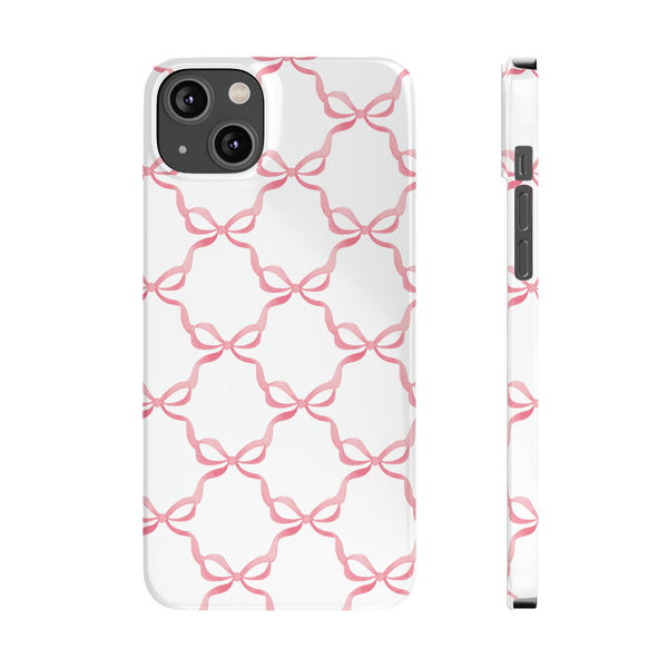 Bow Print, Coquette pink and white, loveshackfancy inspired, preppy print Phone Case Slim and Sleek, all iPhone 15 14 Plus Pro Max 13