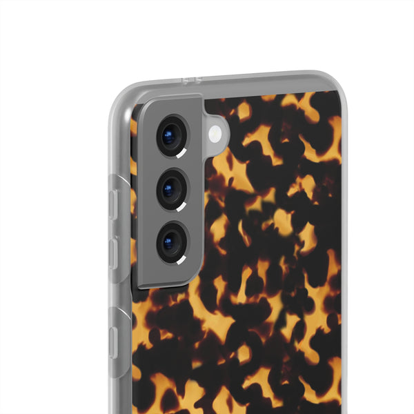 Flexible Phone Case - Tortoise Print Chic Spots leopard in classic neutral phones iphone Samsung clear access to all ports and functions