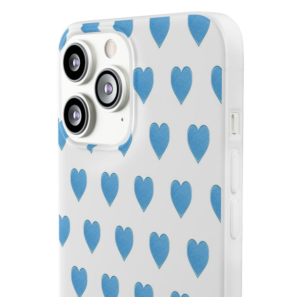 Flexible Phone Case - Preppy Hearts Watercolor Blue iPhone Protection access to all Ports & Functions Great Gift