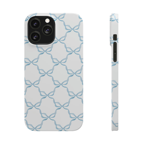 Coquette blue and white,  preppy bow print Phone Case Slim and Sleek, all iPhone 15 14 Plus Pro Max 13