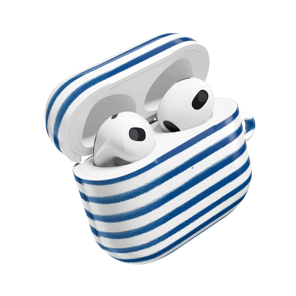 Preppy Navy and White Stripes Pattern AirPod Case, , Gift for Her, Cute Accessories, preppy Flower Pattern AirPods Cover, Grand Millennial