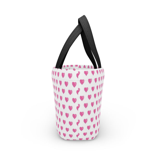Lunch Tote with Handle, preppy bow pattern, lavender soft purple bows, keeps food fresh and cool.