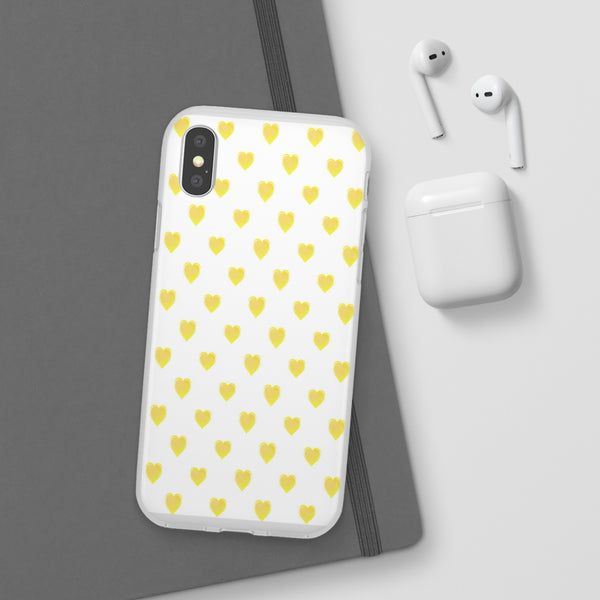 Flexible Phone Case - Yellow Hearts, Preppy iPhone case, Nantucket, Hamptons Inspired Samsung, Gift Present White Background, Clear Case