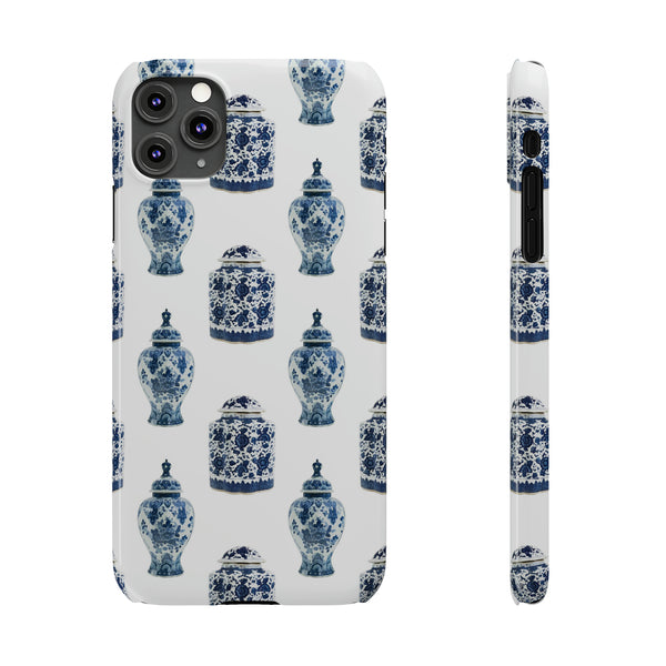 Chinoiserie Chic Toile Ginger Jar, Vase,  Phone Case in Blue and White Slim and Sleek, Preppy and Classic, Access to all Ports