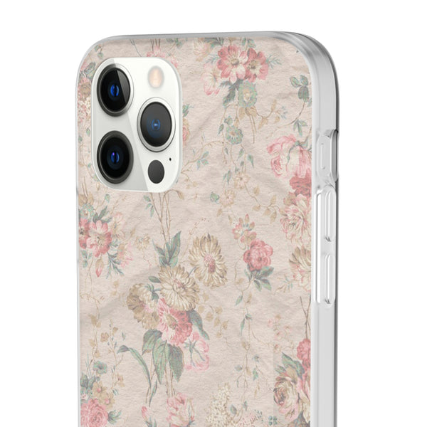 Flexible Phone Case in Romantic Floral Print - Beige, Neutral Tones