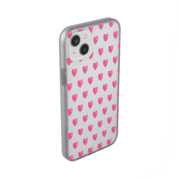 Flexible Phone Case - Preppy Hearts Watercolor Pink - Clear Shell pink Hearts - your case color will show through