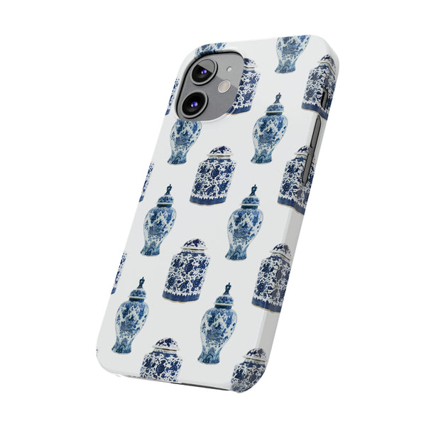 Chinoiserie Chic Toile Ginger Jar, Vase,  Phone Case in Blue and White Slim and Sleek, Preppy and Classic, Access to all Ports