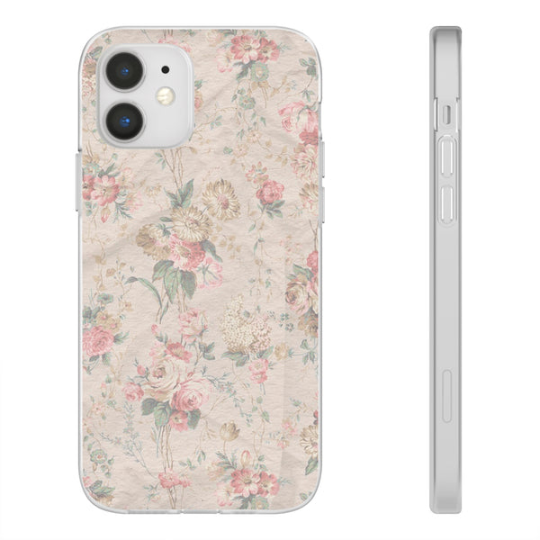 Flexible Phone Case in Romantic Floral Print - Beige, Neutral Tones