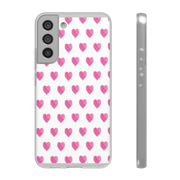 Flexible Phone Case - Preppy Hearts Watercolor Pink - Clear Shell pink Hearts - your case color will show through