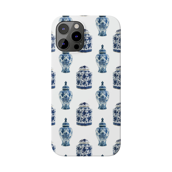 Chinoiserie Chic Toile Ginger Jar, Vase,  Phone Case in Blue and White Slim and Sleek, Preppy and Classic, Access to all Ports