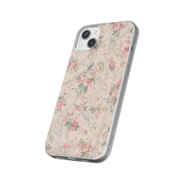 Flexible Phone Case in Romantic Floral Print - Beige, Neutral Tones