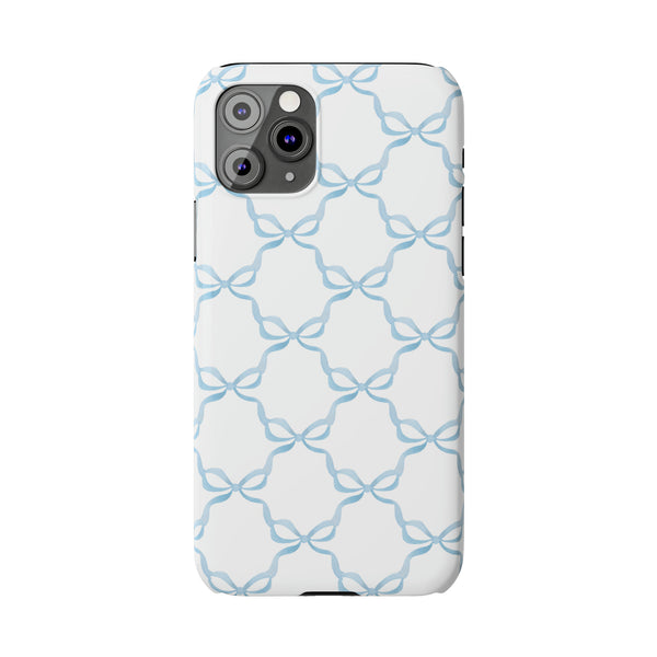 Coquette blue and white,  preppy bow print Phone Case Slim and Sleek, all iPhone 15 14 Plus Pro Max 13