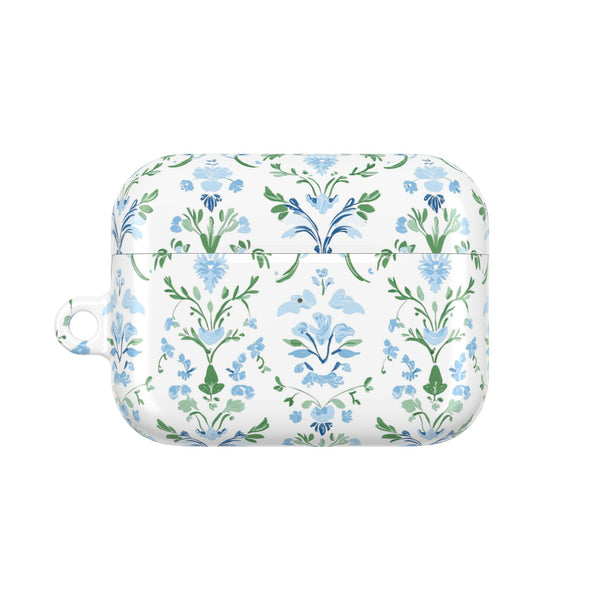Block Print Blue and Green Floral Pattern AirPod Case, , Gift for Her, Cute Accessories,  Preppy, Grand Millennial