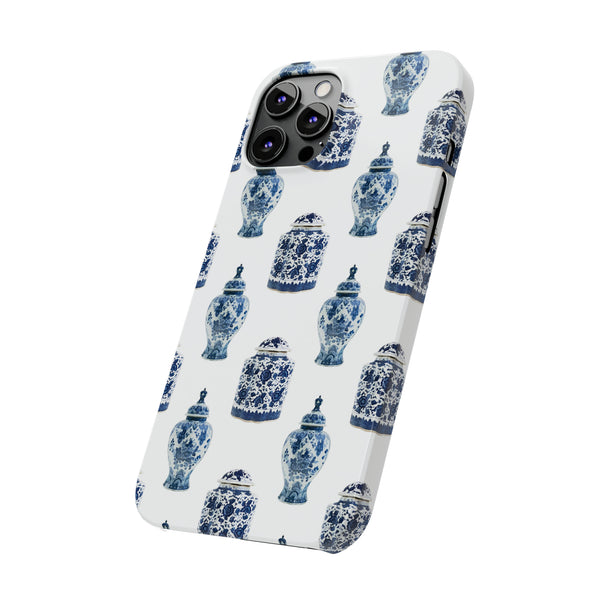 Chinoiserie Chic Toile Ginger Jar, Vase,  Phone Case in Blue and White Slim and Sleek, Preppy and Classic, Access to all Ports