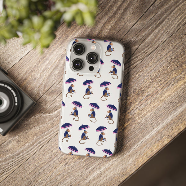 Flexible Phone Case - Preppy Chinoiserie Monkey Pattern  iphone Samsung clear access to all ports and functions