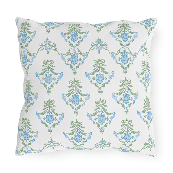 Blue Floral Strped Floral Outdoor Pillows, Grand Millennial Design, Block Print, Patio Cushion Covers, Preppy Home Decor