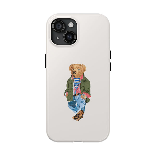 Preppy Bear Cargo Jacket iPhone case, Tough Protective double layer