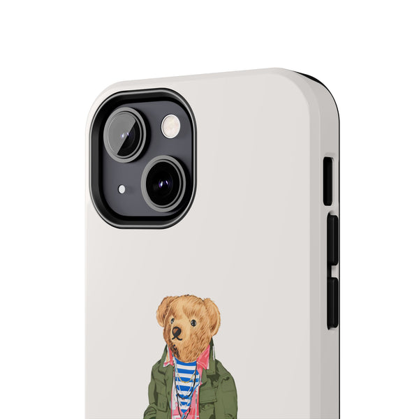 Preppy Bear Cargo Jacket iPhone case, Tough Protective double layer