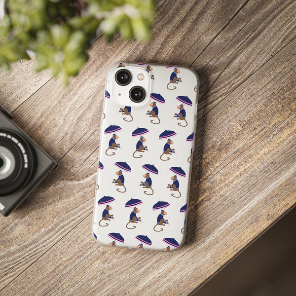 Flexible Phone Case - Preppy Chinoiserie Monkey Pattern  iphone Samsung clear access to all ports and functions