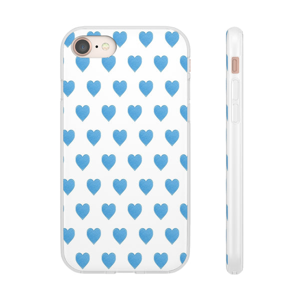 Flexible Phone Case - Preppy Hearts Watercolor Blue iPhone Protection access to all Ports & Functions Great Gift