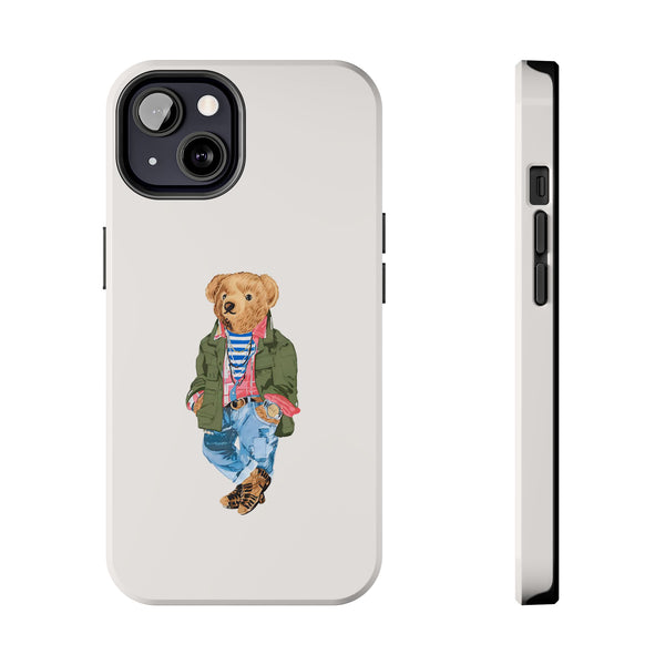 Preppy Bear Cargo Jacket iPhone case, Tough Protective double layer