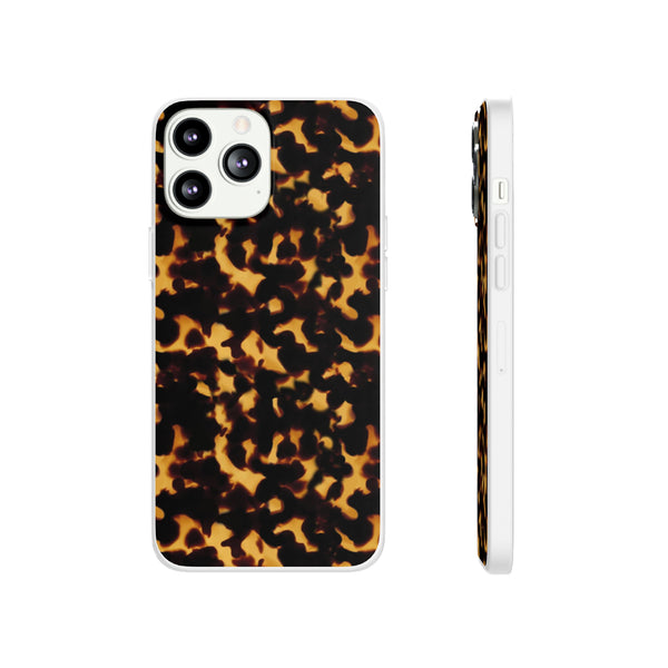 Flexible Phone Case - Tortoise Print Chic Spots leopard in classic neutral phones iphone Samsung clear access to all ports and functions