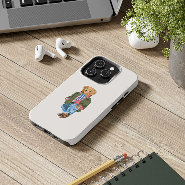 Preppy Bear Cargo Jacket iPhone case, Tough Protective double layer