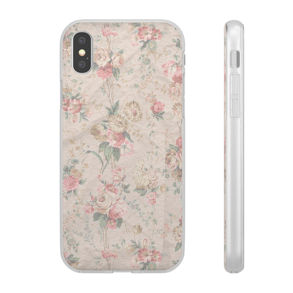 Flexible Phone Case in Romantic Floral Print - Beige, Neutral Tones