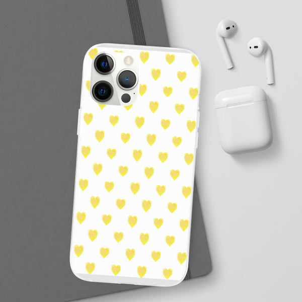 Flexible Phone Case - Yellow Hearts, Preppy iPhone case, Nantucket, Hamptons Inspired Samsung, Gift Present White Background, Clear Case