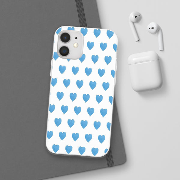 Flexible Phone Case - Preppy Hearts Watercolor Blue iPhone Protection access to all Ports & Functions Great Gift