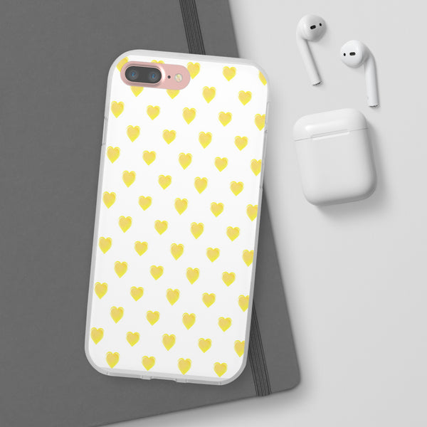 Flexible Phone Case - Yellow Hearts, Preppy iPhone case, Nantucket, Hamptons Inspired Samsung, Gift Present White Background, Clear Case